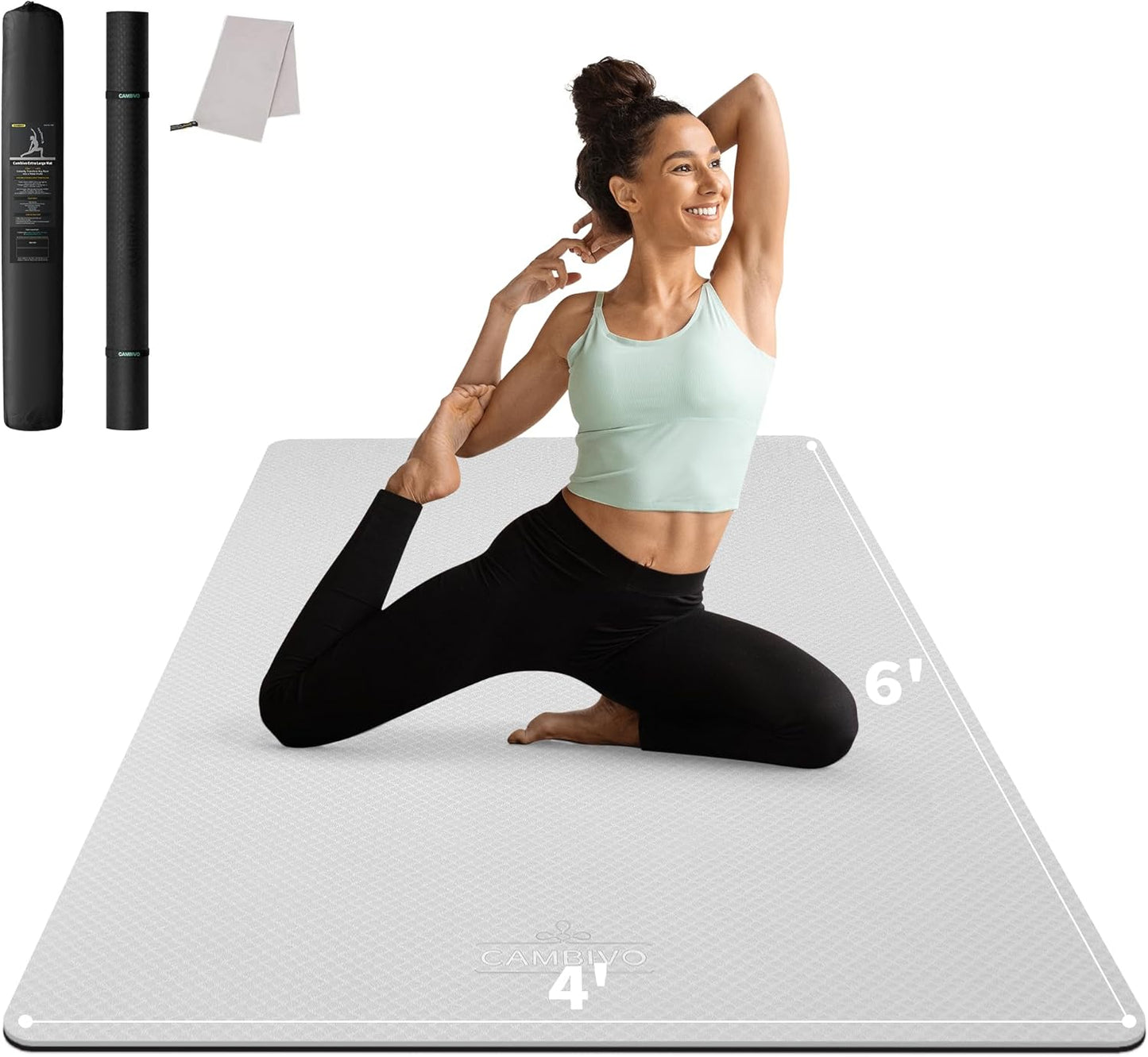 Extra Wide Large Yoga Mat (6' x 4') - Thick 1/4 Inch Exercise Mat for Home Workouts, Yoga, and Pilates (Black)
