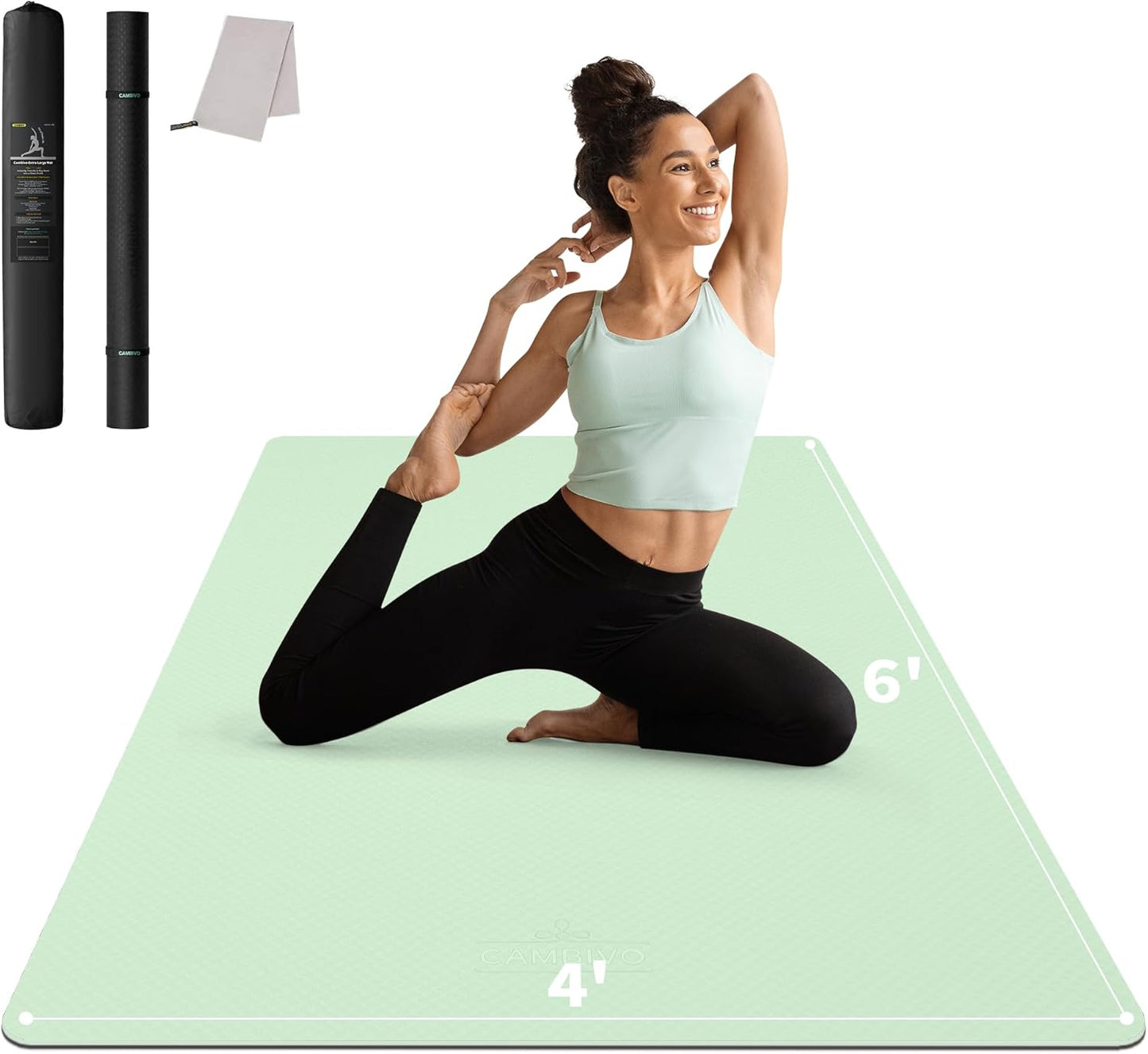 Extra Wide Large Yoga Mat (6' x 4') - Thick 1/4 Inch Exercise Mat for Home Workouts, Yoga, and Pilates (Black)