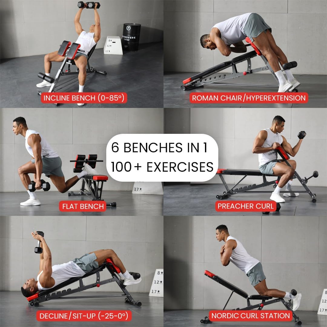 Multi-Functional FID Weight Bench for Comprehensive Full-Body Workouts – Hyper Back Extension, Roman Chair, Adjustable Ab Sit-Up Bench, Incline/Decline Bench, Flat Bench