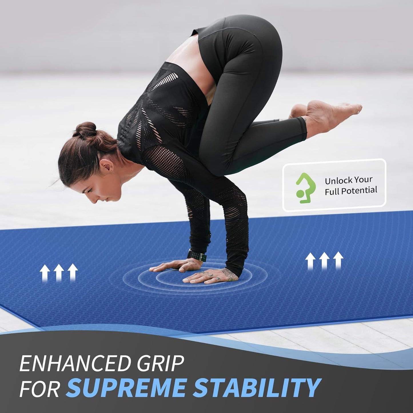 Extra Wide Large Yoga Mat (6' x 4') - Thick 1/4 Inch Exercise Mat for Home Workouts, Yoga, and Pilates (Black)