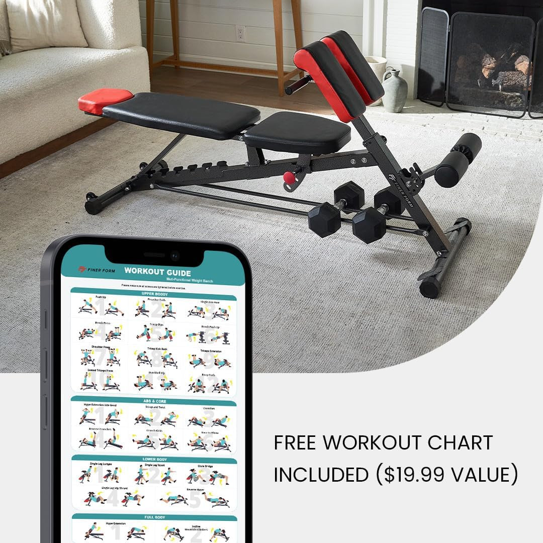Multi-Functional FID Weight Bench for Comprehensive Full-Body Workouts – Hyper Back Extension, Roman Chair, Adjustable Ab Sit-Up Bench, Incline/Decline Bench, Flat Bench