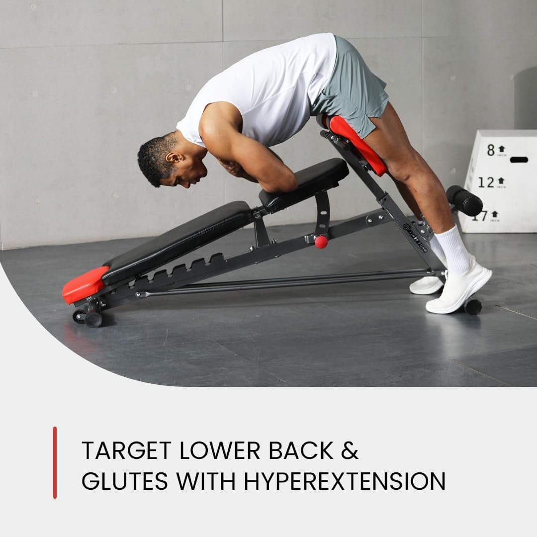Multi-Functional FID Weight Bench for Comprehensive Full-Body Workouts – Hyper Back Extension, Roman Chair, Adjustable Ab Sit-Up Bench, Incline/Decline Bench, Flat Bench
