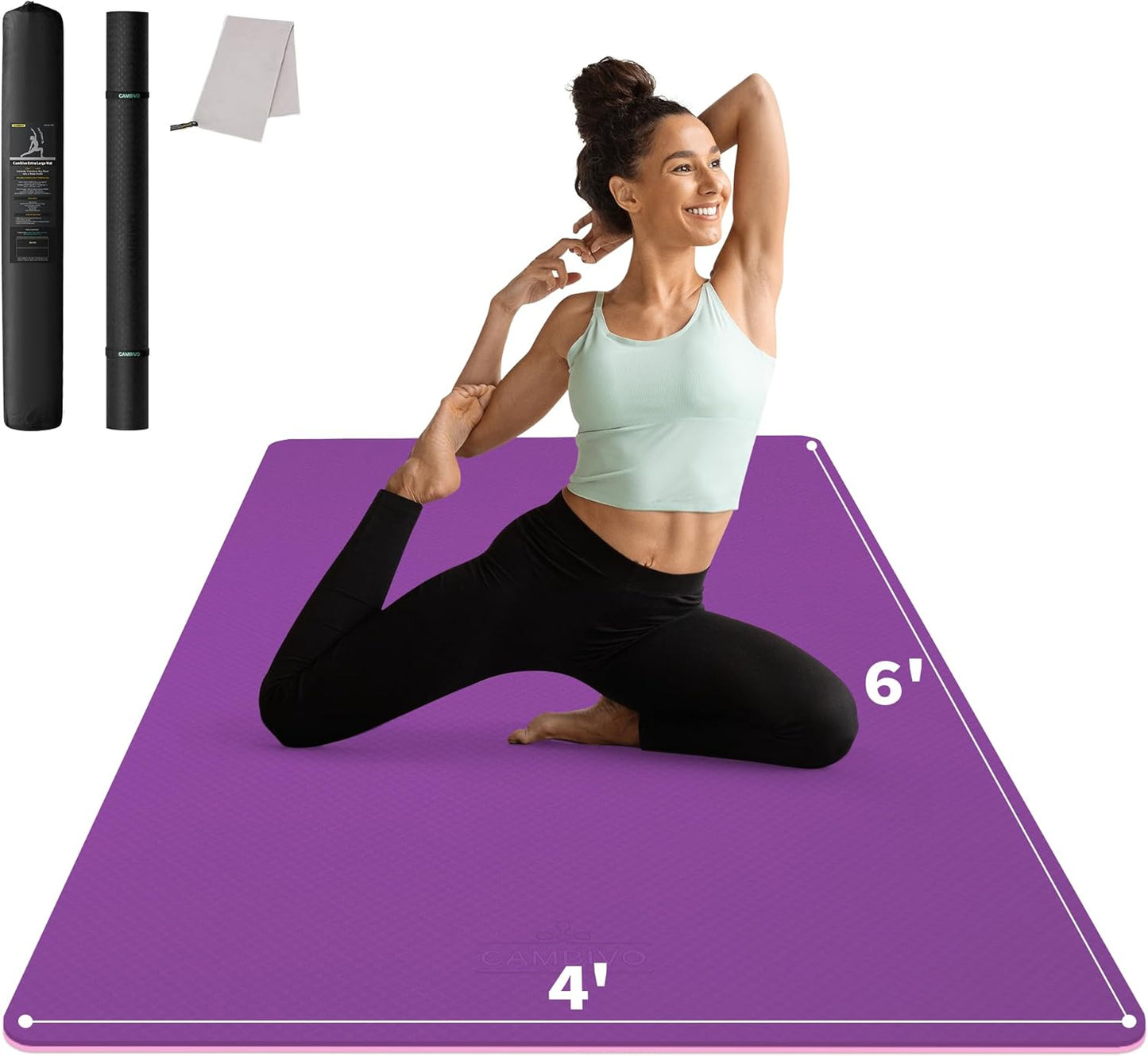 Extra Wide Large Yoga Mat (6' x 4') - Thick 1/4 Inch Exercise Mat for Home Workouts, Yoga, and Pilates (Black)