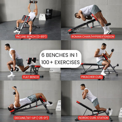 Multi-Functional FID Weight Bench for Comprehensive Full-Body Workouts – Hyper Back Extension, Roman Chair, Adjustable Ab Sit-Up Bench, Incline/Decline Bench, Flat Bench