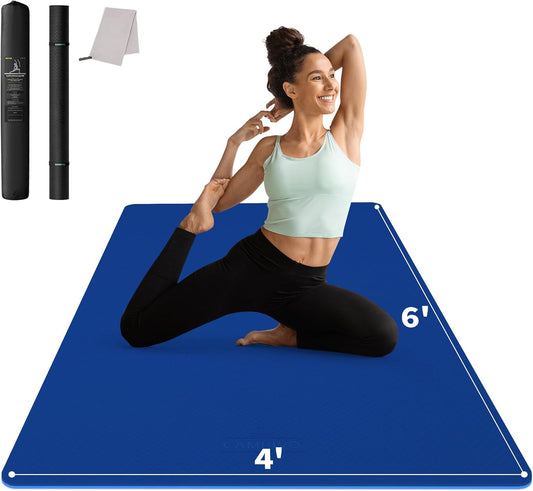 Extra Wide Large Yoga Mat (6' x 4') - Thick 1/4 Inch Exercise Mat for Home Workouts, Yoga, and Pilates (Black)