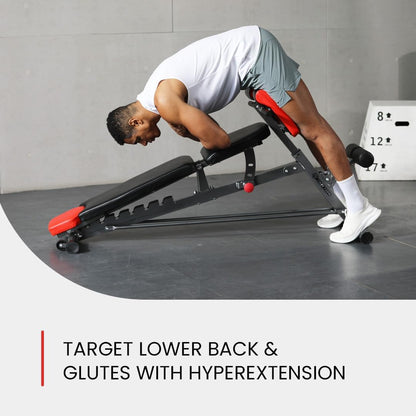 Multi-Functional FID Weight Bench for Comprehensive Full-Body Workouts – Hyper Back Extension, Roman Chair, Adjustable Ab Sit-Up Bench, Incline/Decline Bench, Flat Bench